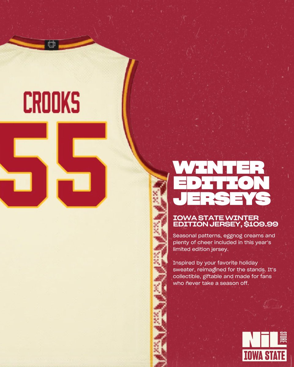 IowaStNILStore's tweet image. Winter Edition heat for Cyclone Nation ❤️💛
Snag the limited ISU holiday jersey and support your athletes — today each sale gives them an extra 10% in earnings. Don’t miss it!

nil.store/iowa-state/col…

#cyclonebasketball #iowastatebasketball #cyclonenation #TheNILstore #holidays