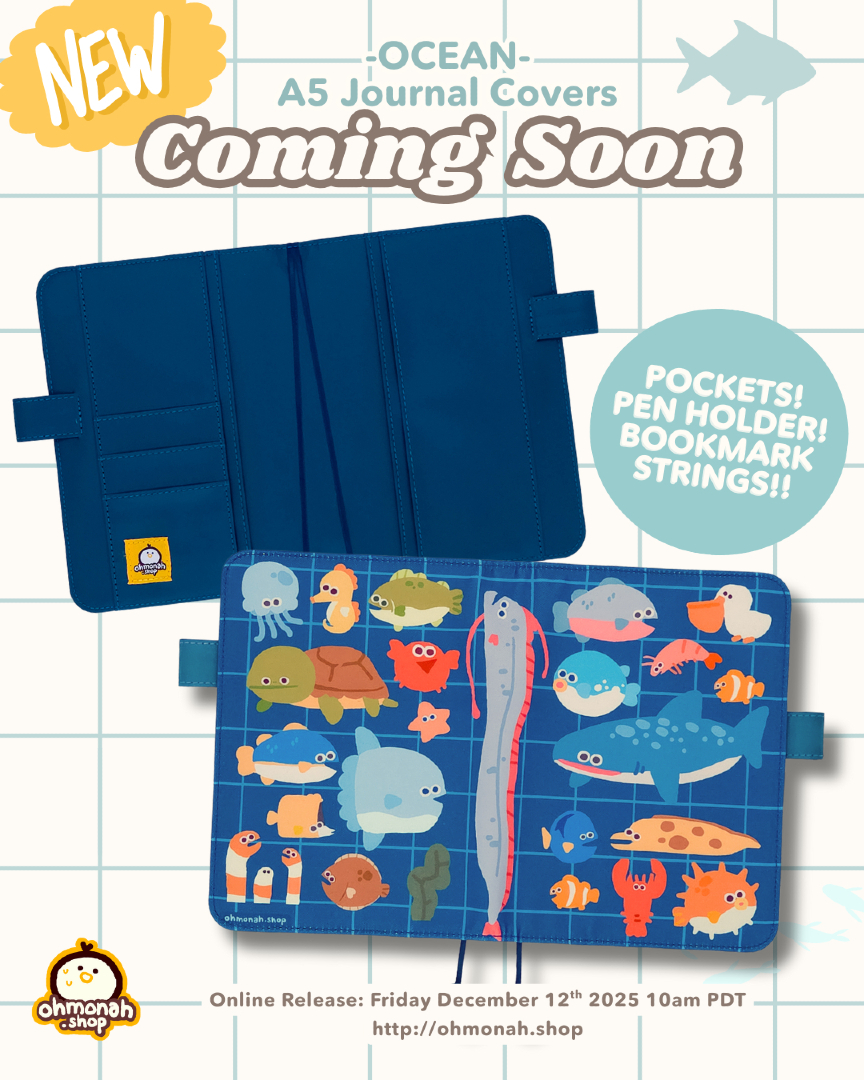 📖 🐳🪼🐡🫧

our upcoming notebook covers sport two ribbon bookmarks, two pen holders, and a PU leather interior with pouches to keep all the paper goodies!

available this Friday, 12/12 at 10am pt!!