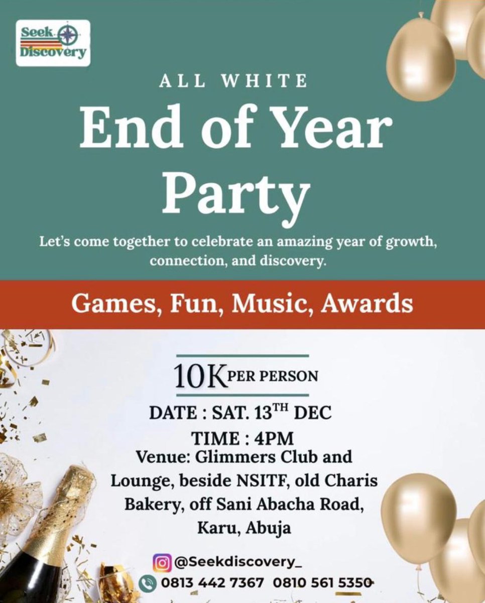 At Seek Discovery, every moment spent together as an Event is always an opportunity to Seek and Discover New things, Friendship and Business Opportunities. If you are in Abuja or will be visiting Abuja this month, come let's Party together. Will be fun filled.