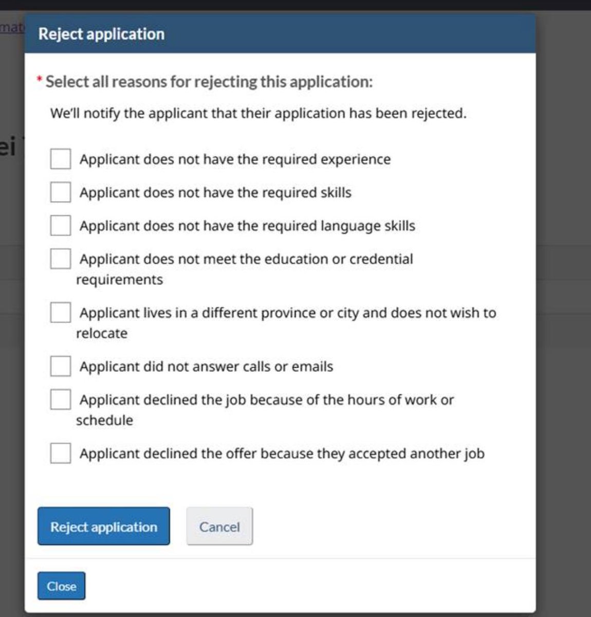 TTRRMK's tweet image. Job Bank’s new Direct Apply rule forces employers to pick from a limited list of rejection reasons that don’t reflect reality. @ESDC_GC is essentially asking employers to invent reasons for rejecting applicants. #CdnJobs #LMIA #cndimm