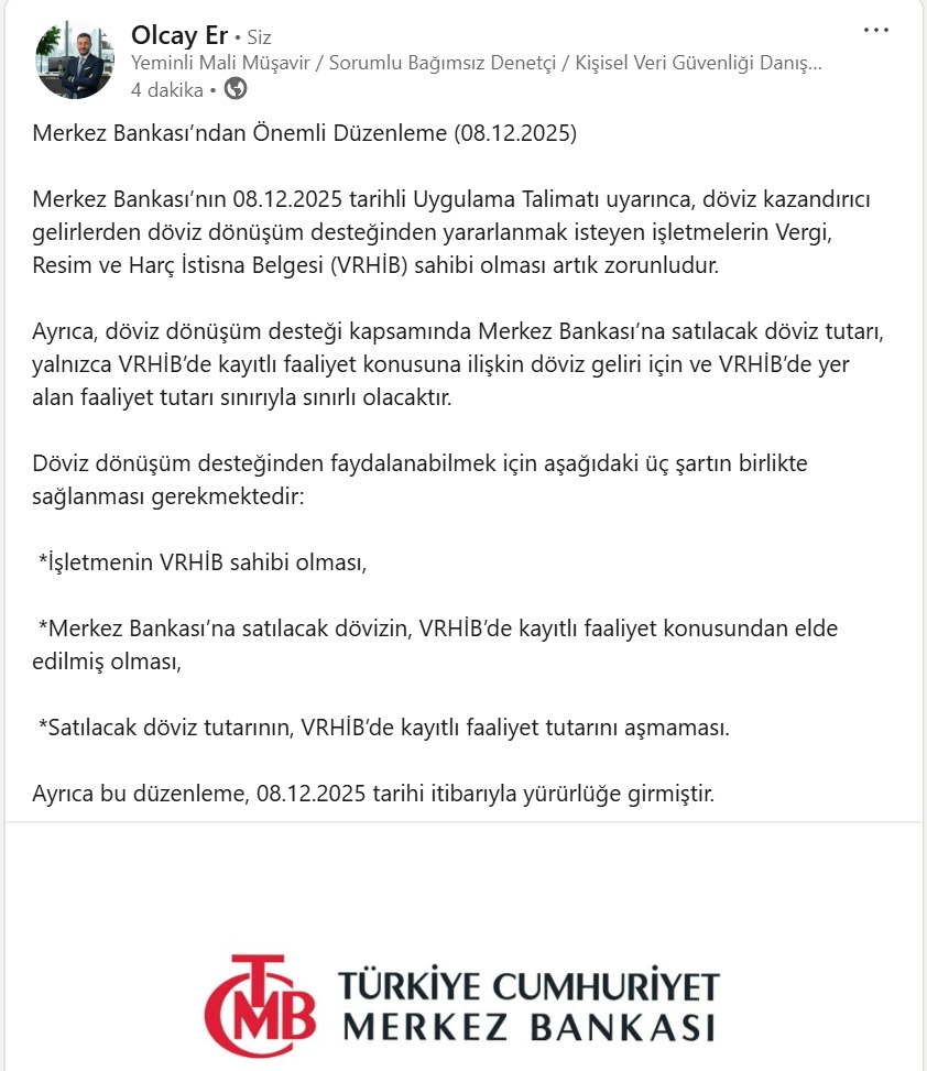 Merkez Bankası’ndan Önemli Düzenleme (08.12.2025)