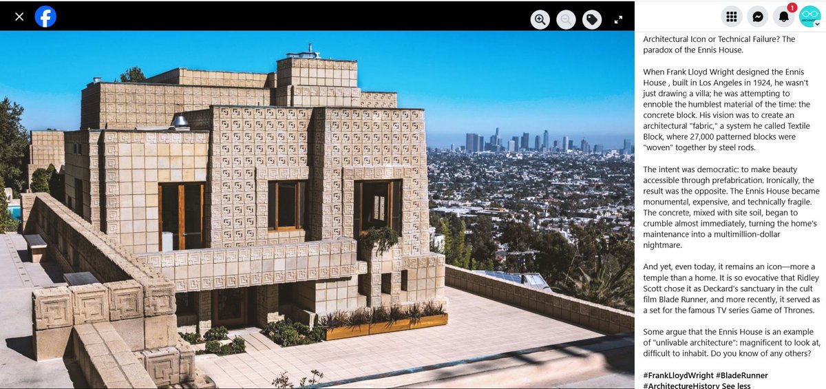 archinerds's tweet image. Architectural Icon or Technical Failure? The paradox of the Ennis House.

#FrankLloydWright #BladeRunner #ArchitectureHistory