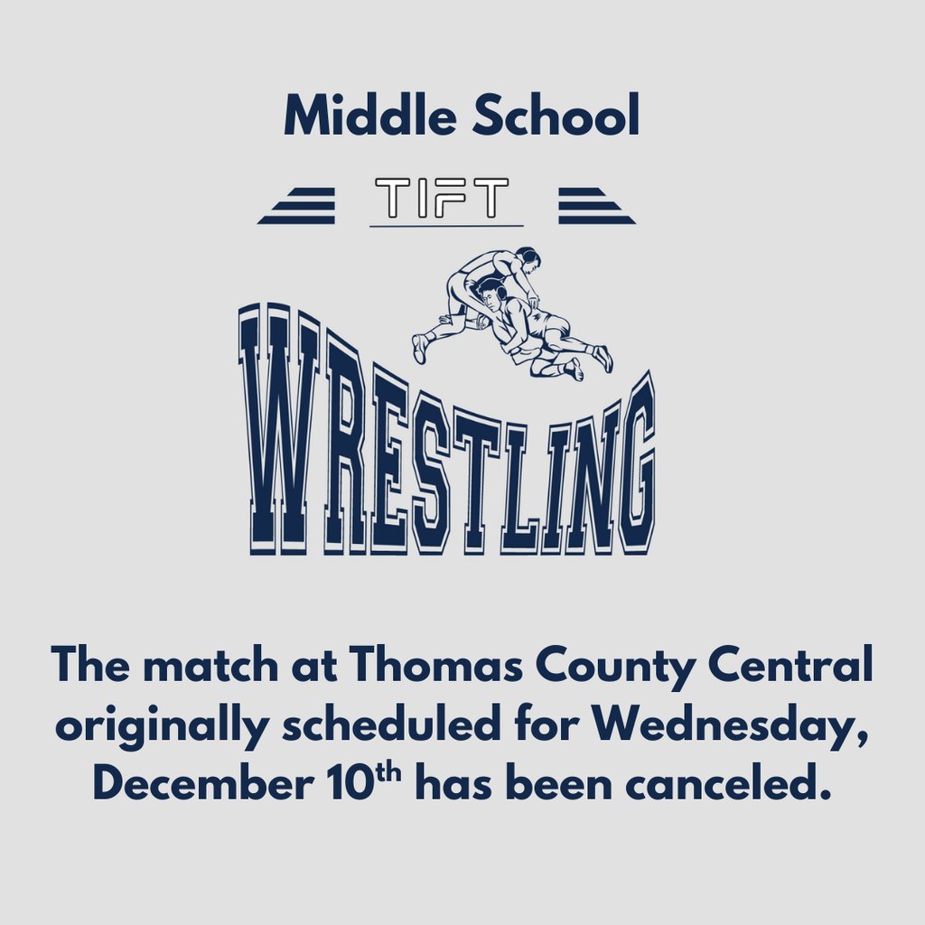 NEMiddle's tweet image. The middle school wrestling match at Thomas County Central originally scheduled for Wednesday, December 10th has been canceled.