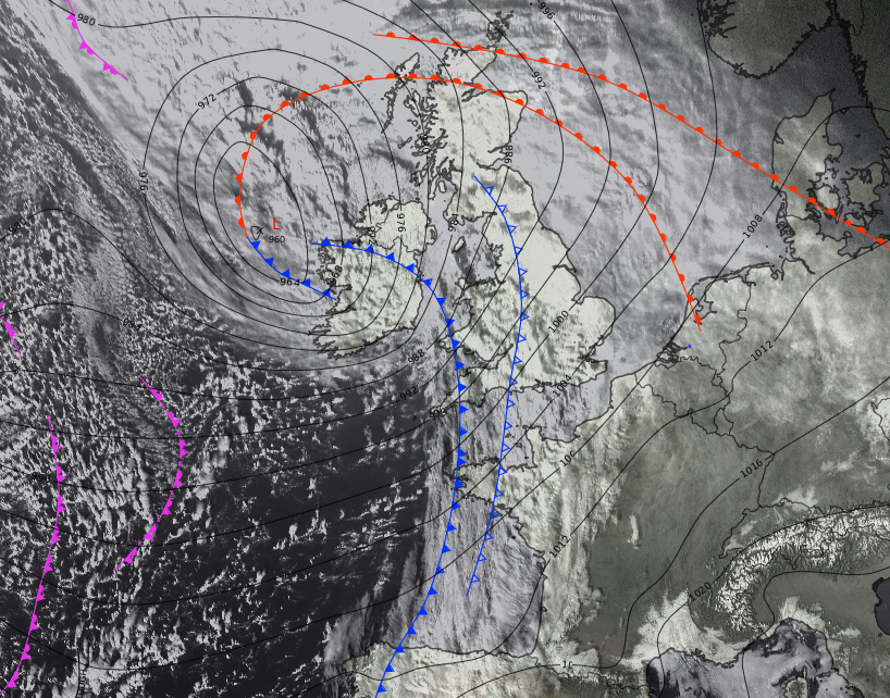 ExtremeMeteo's tweet image. La dépression #Bram tempétueuse qui donnera des rafales de vent jusqu'à 160 km/h environ sur le nord-ouest de l'Irlande, puis qui se décalera en direction de l'Ecosse avec de violentes rafales possiblement supérieures à 130 km/h, présente des caractéristiques typiques d'une