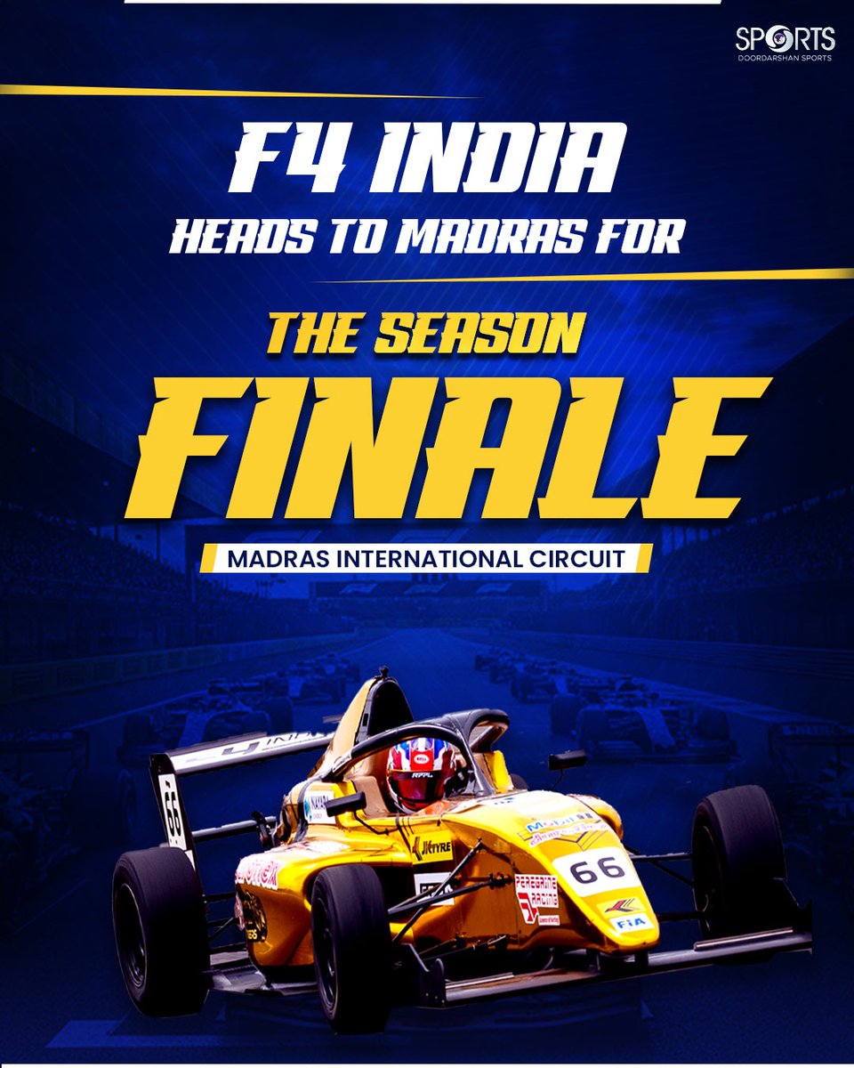 ddsportschannel's tweet photo. The title fight comes down to the wire! ⚡
FIA-certified Formula 4 India heads to the Madras International Circuit for the season finale on Dec 13–14.
15-year-old Shane Chandaria leads the standings with 158 points but the championship is still wide open! 🏁🇮🇳
#F4IC #IndianRacingFestival #MotorsportIndia