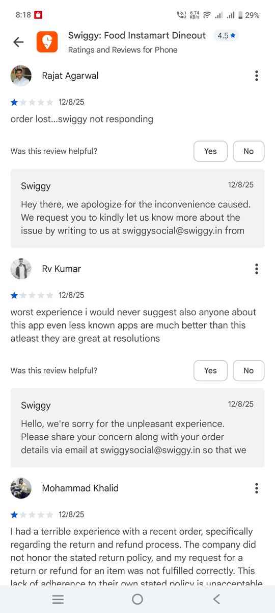 narsimhakamath's tweet photo. @SwiggyCares Please instead ask people to stop emailing you as your automated response to every complaint probably will always be "we will NOT give you any refund for any level of trouble or stress faced ". Why waste time emailing you when you should be #SwiggyDONTCare https://t.co/BuVbbWdgHe