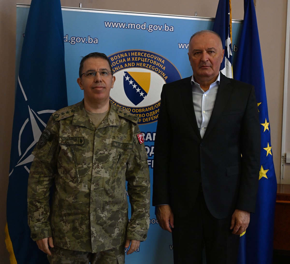 natobih's tweet photo. Today, @NATOBiH Deputy Commander Col Cezmi Türkgücü met with the 🇧🇦BiH Minister of Defence Zukan Helez for an introductory meeting and the discussion on our continued partnership. 🤝
Read more at: https://t.co/pcKqR1rfRk
#WeArePartners #MovingForwardTogether @ZukanHelez https://t.co/QlZGF05lMk