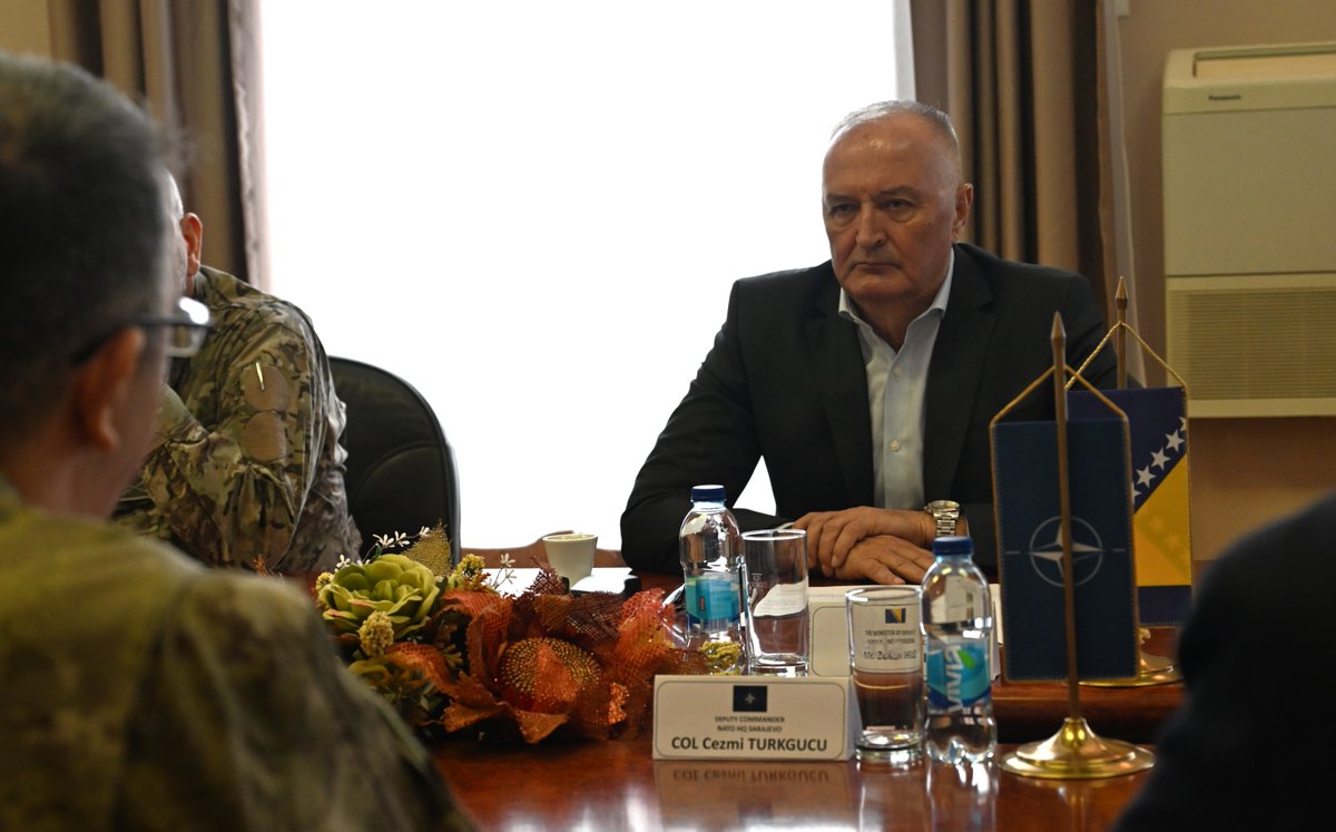 natobih's tweet photo. Today, @NATOBiH Deputy Commander Col Cezmi Türkgücü met with the 🇧🇦BiH Minister of Defence Zukan Helez for an introductory meeting and the discussion on our continued partnership. 🤝
Read more at: https://t.co/pcKqR1rfRk
#WeArePartners #MovingForwardTogether @ZukanHelez https://t.co/QlZGF05lMk