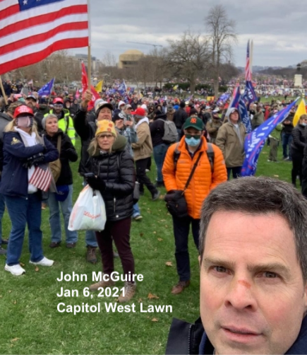 capitolhunters's tweet photo. Midterms news: Tom Perriello is running for Congress in VA against Rep. John McGuire - who on Jan 6, 2021, went to the Capitol to watch the violent attack on police. McGuire stayed over an hour and got up close to the violence to film. He posted the selfie on the R himself. 1/ https://t.co/v0Mgjp1FIR
