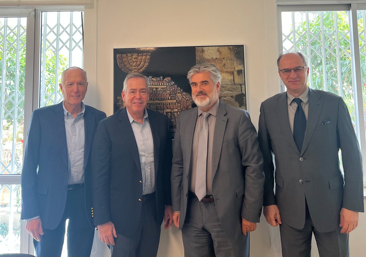Productive meeting today on #Holocaust #Restitution with (l-r) Nachliel Dison, Acting Director General, WJRO, Mark Weitzman, COO, WJRO, and Ambassador Miroljub Petrović with Vasilije Petković of the Serbian Embassy to Israel. Great engagement and dialogue.
<a href="/SRBinIsrael/">Serbia in Israel</a> <a href="/MFASerbia/">MFA Serbia</a>