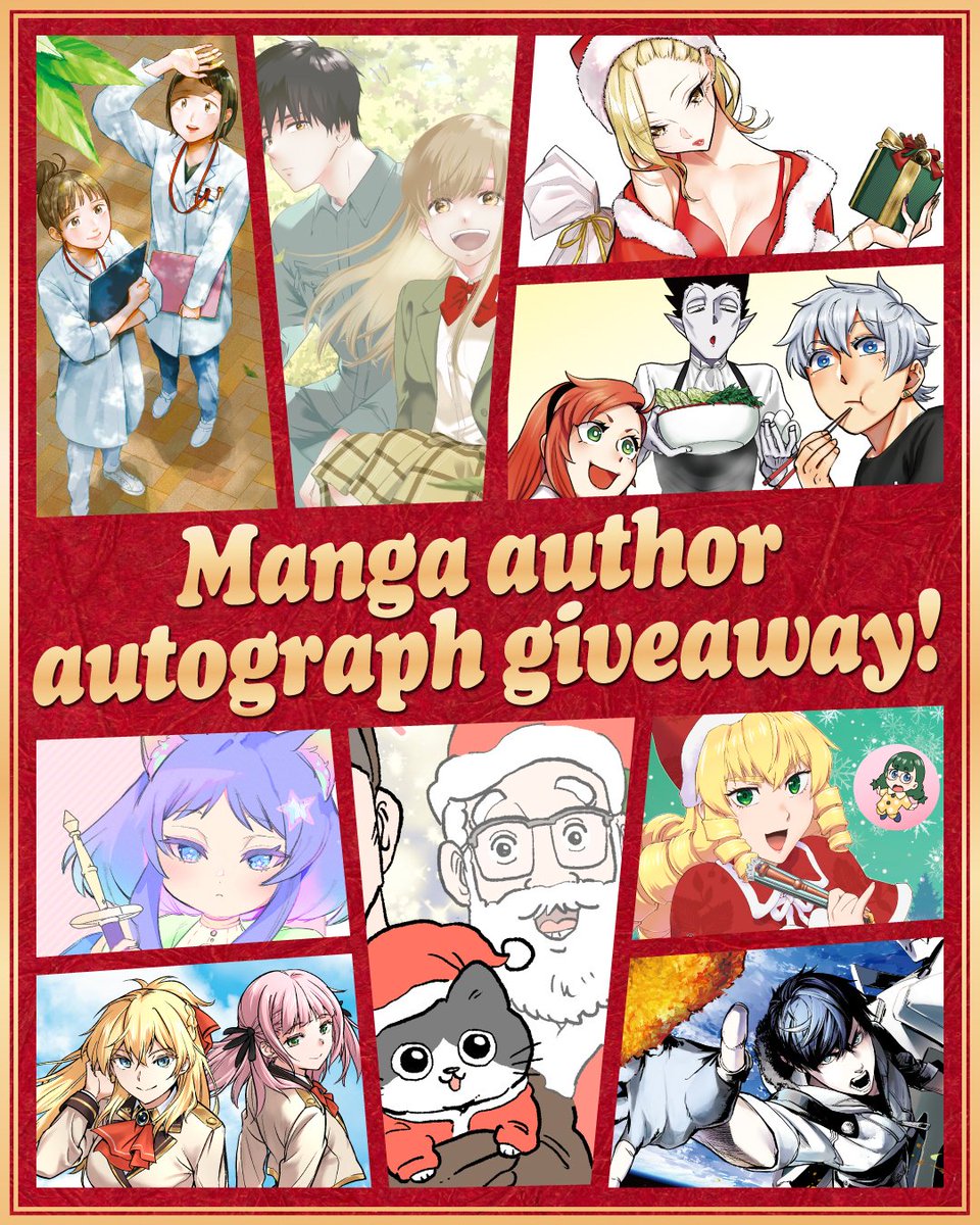emaqi_official's tweet photo. 🎁 Manga Author Autograph Giveaway!

300 fans will win a 9-card postcard holiday set: 

8 cards feature autographs from manga creators, and 1 special card has a newly drawn Neko oji illustration. Plus, 5 winners will receive a rare card hand-signed by Yajima, the creator of Neko oji!

■How to enter:
1. Follow @emaqi_official  
2. Repost this post  
Winners will be contacted via DM from @emaqi_official.

Deadline: Dec 15  
Open to U.S. residents age 18+.