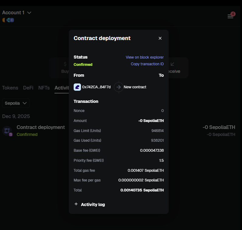 ogayanfe's tweet image. I just deployed my very first smart contract to the sepolia testnet 😎. 

Thanks to @CyfrinUpdraft, @cyfrin for making their course free. 

A special thanks to all users ((@Captainn_blackk)) who recommended one resource or the other