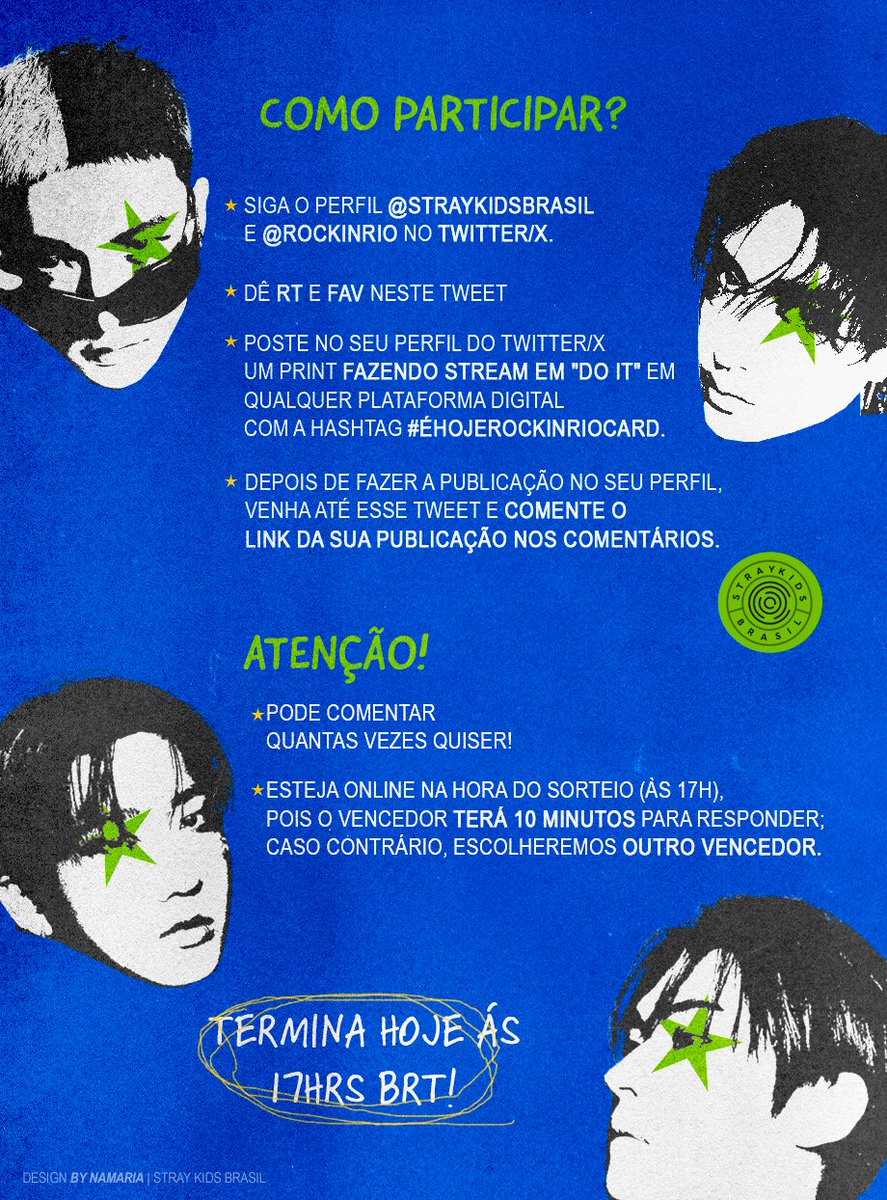 StrayKidsBrasil's tweet image. 🇧🇷 STRAY KIDS x ROCK IN RIO 🇧🇷

B‑STAYs, a SKZBR irá presentear um de vocês com um par de Rock in Rio Card para que vocês tenham a oportunidade de ver o Stray Kids fazendo história no Rock in Rio 😍

⚠️ Leiam com atenção as informações colocadas no banner;

📆 Encerramento HOJE…