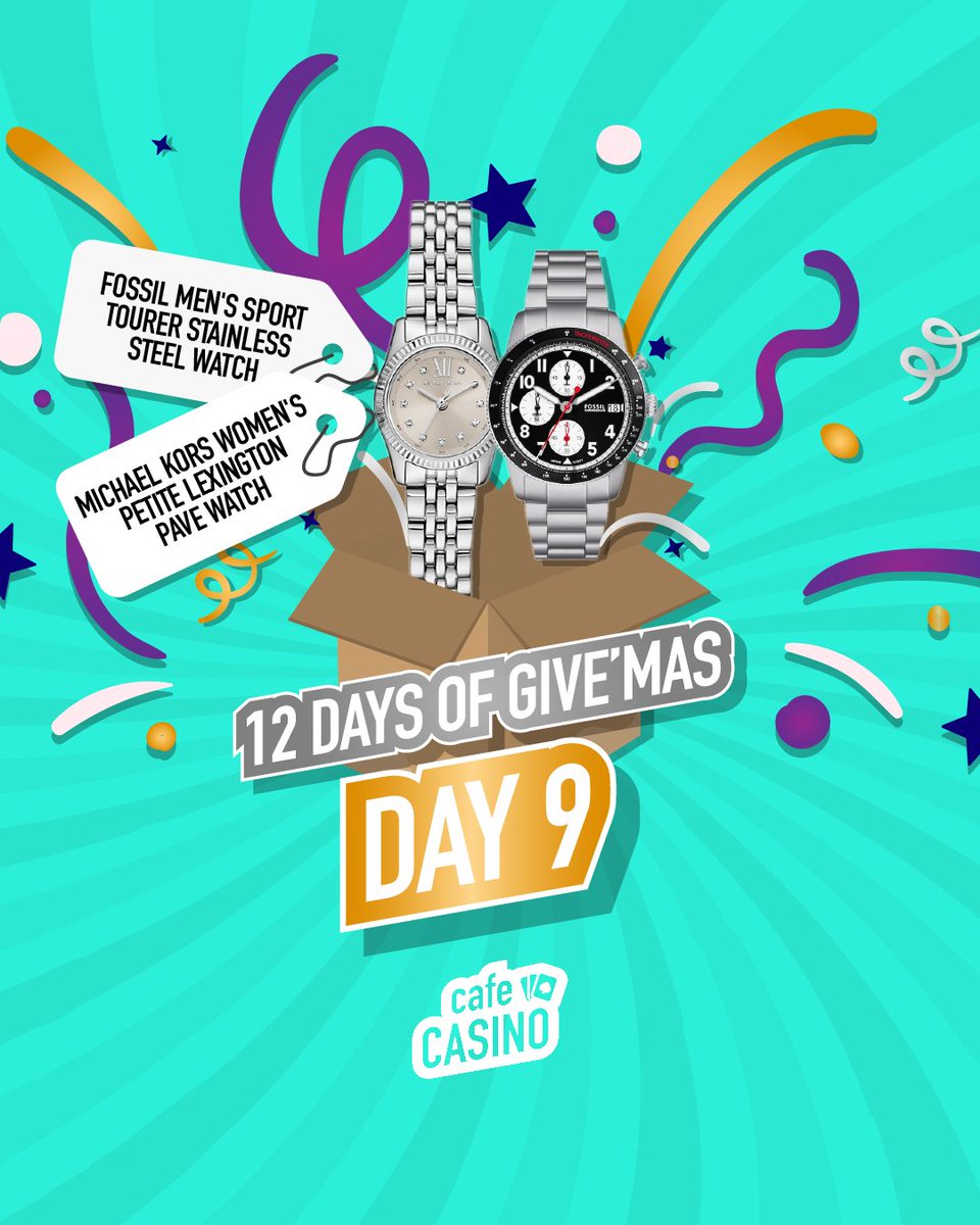 CafeCasinoLV's tweet photo. 12 Days of Give’mas Giveaway 🎅🎁

On the 9th day of Christmas, Cafe Casino gave away…

Fossil Men's Sport Tourer Stainless Steel Watch AND Michael Kors Women's Petite Lexington Pave Watch ⌚️

To enter:
1️⃣ Like this post
2️⃣ Make sure you’re following @cafecasinolv
3️⃣ What do people pull on Christmas dinner tables that makes a popping sound?

The winner of all 12 days of Give’mas will be announced on December 15th at 10am EST

#giveaway #giveawaycontest #giveaways #giveawaytime #giveawayalert