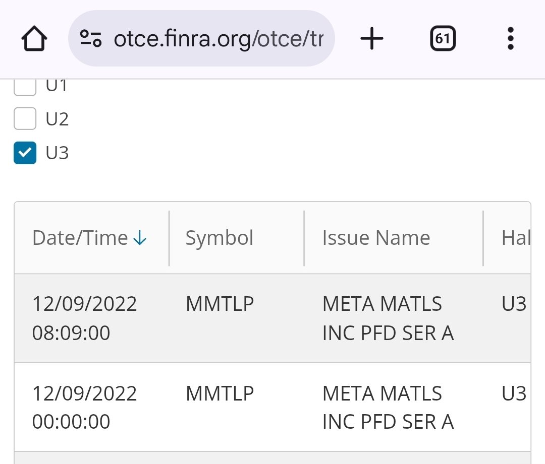 RareDealsHere's tweet photo. 3 years ago yesterday, watch the peculiar final minute that $MMTLP traded on the OTC.

The following day, midnight 12/9/22, MMTLP was U3 halted and then it was again U3 halted at 8:09.

The market maker codes on level 2 signaled that there was a problem and then immediately that midnight a U3 halt was in place, but we only hear about the U3 halt occurring in the morning directly before Market open. 

When does the new day begin? @SECPaulSAtkins