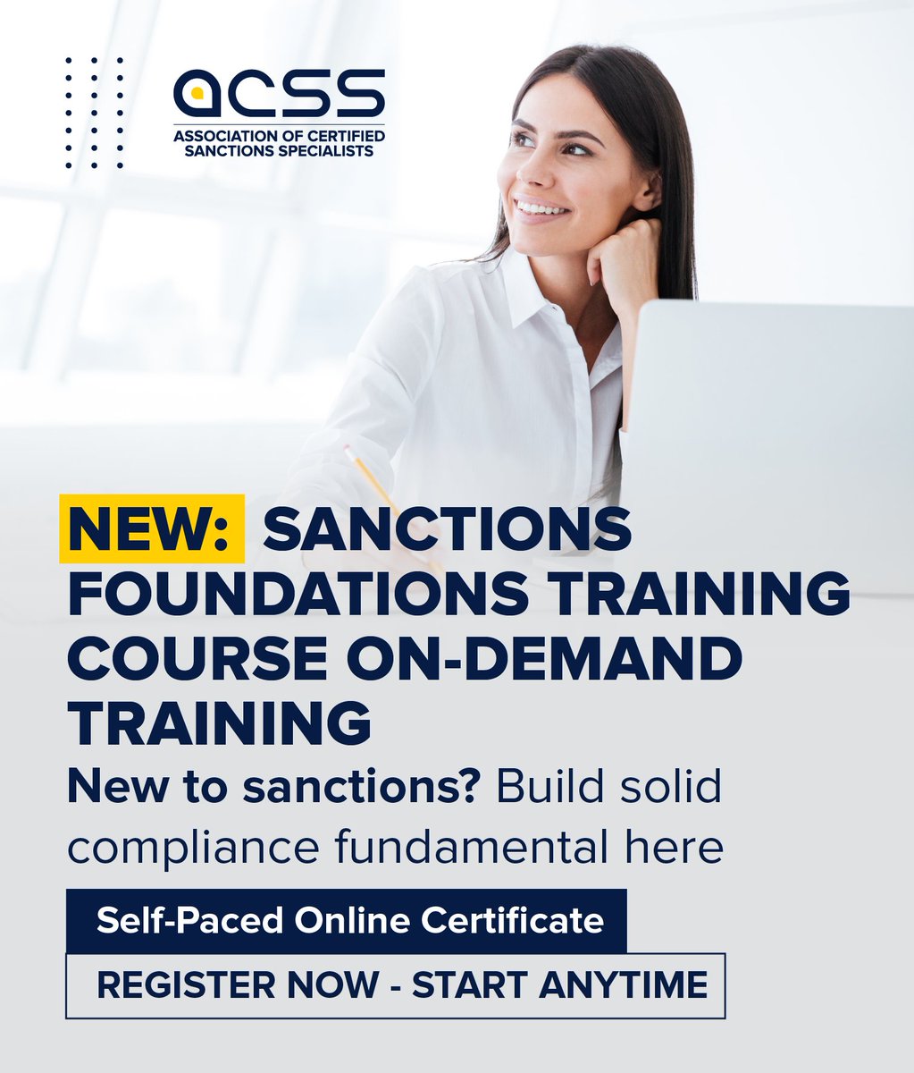 New to sanctions? Start with confidence.

Our Foundations course builds essential compliance knowledge. Self-paced, practical, fundamental.

Build your foundation → sanctionsassociation.org/training-sanct…

#SanctionsBasics #ComplianceTraining #NewToSanctions
