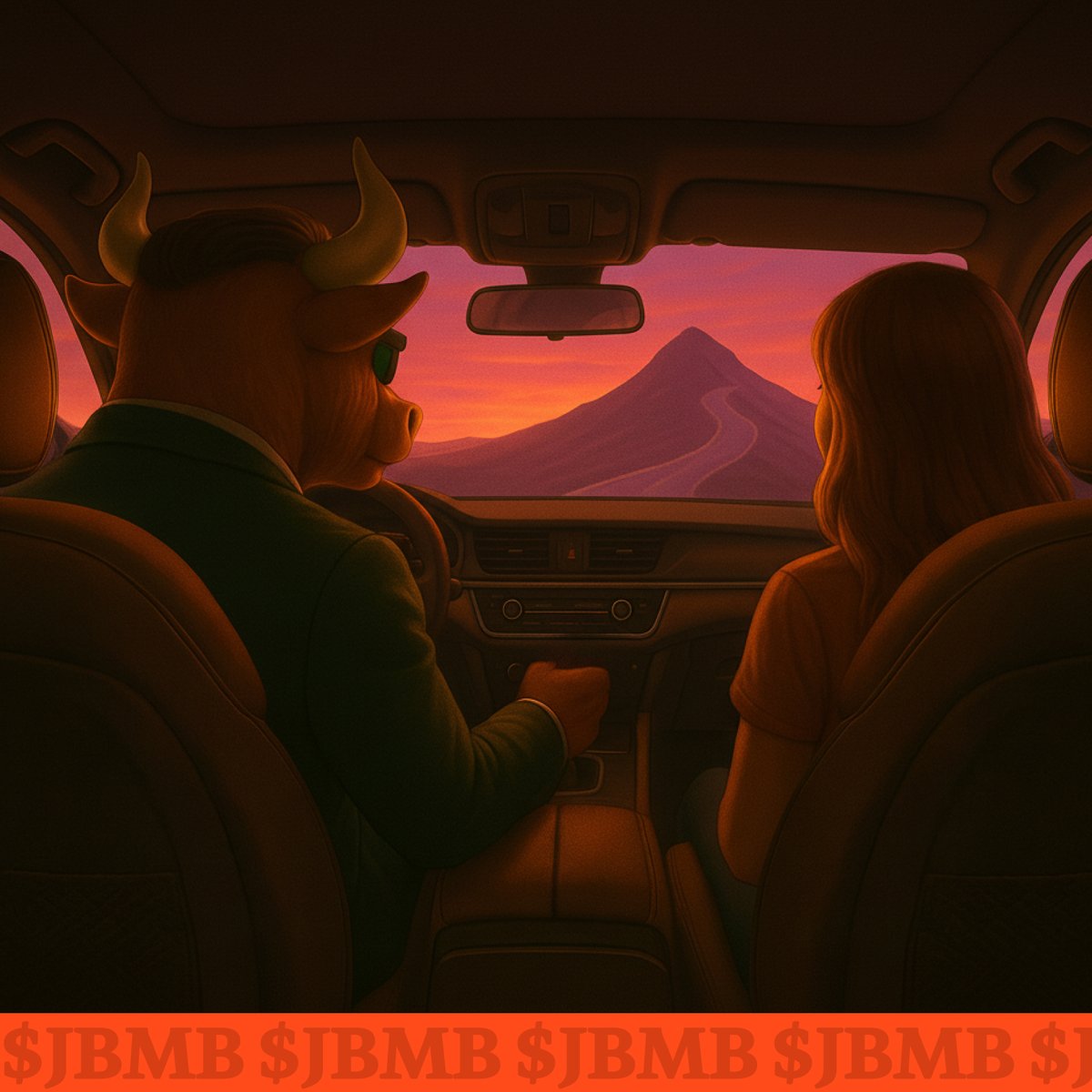 🚗 Evening ride with one rule: 

Let the bull drive, enjoy the climb. $JBMB