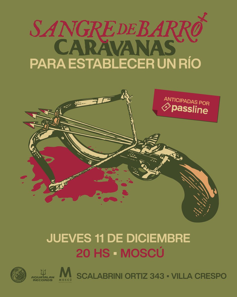 Jueves 11/12 Sangre de Barro junto a Caravanas y <a href="/peurargentina/">ParaEstablecerUnRio</a> en Moscú Espacio Cultural
Preventa agotada
Últimas entradas con descuento + promo limitada 2x16k: passline.com/eventos/sangre…