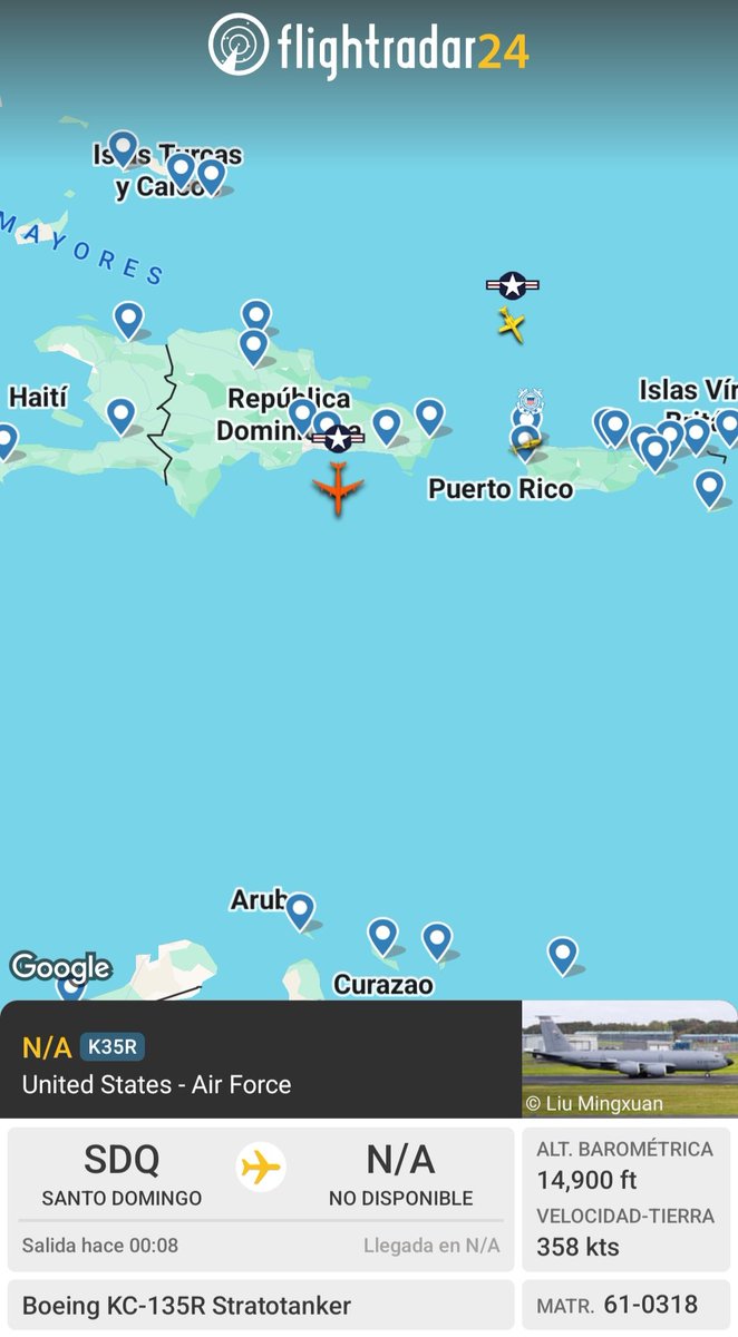 luiscarrasquelR's tweet photo. 🇺🇸🇩🇴🇻🇪✈️ boeing KC-135R stratotanker 61-0318 despegando desde Santo Domingo, República Dominicana hacia el sur, estaba casi seguro que estaba ahí. @Arr3ch0 @Arrest_Maduro @Flightwatcher1 @daopz @SA_Defensa @LatAmMilMVMTs @r4streando @sipjack1776 @AirAssets @Elconde7th. https://t.co/owFmraRxmc