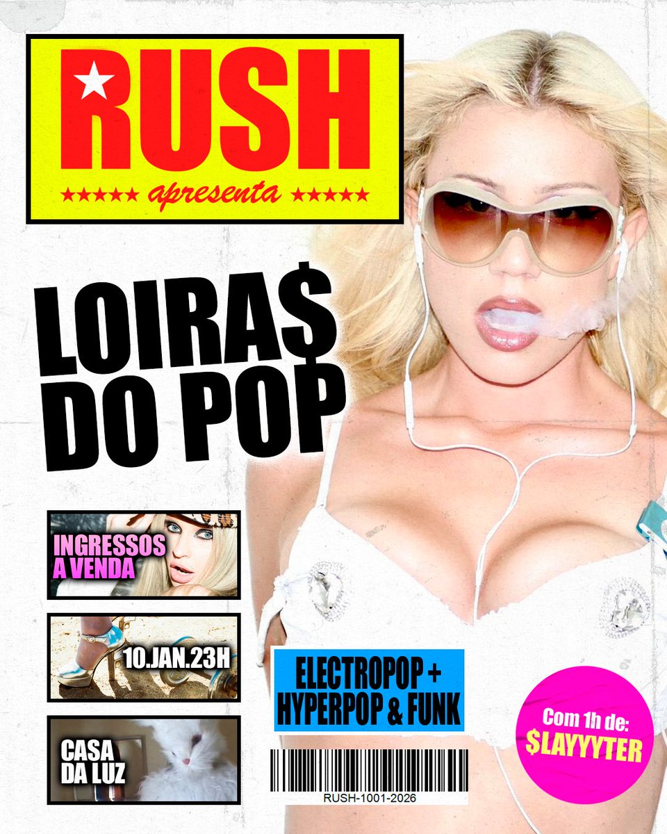 A noite vai ser das bombshells! Suas loiras do pop favoritas vão dominar nosso setlist

Para abrir a festa, teremos 1h de SLAYYTER, um esquenta para o lançamento do seu álbum 🔥

🎟️ Garanta já seu ingresso:
bit.ly/rush_loiras