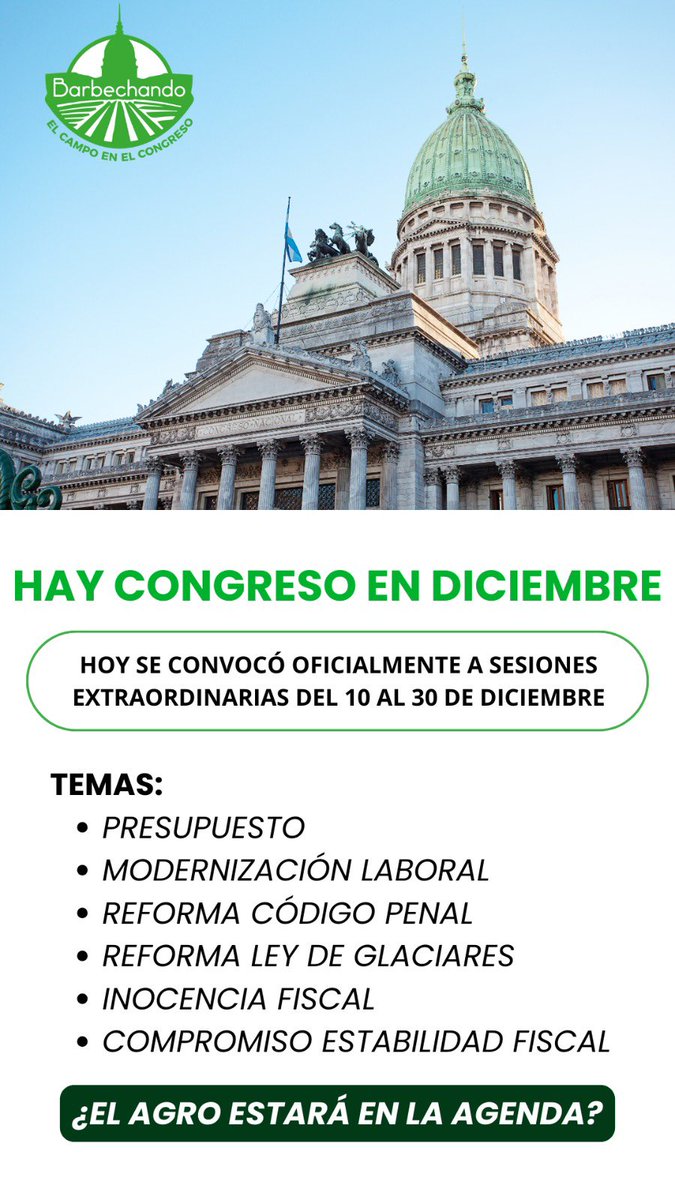 🌱 Desde Barbechando trabajaremos para que el agro esté presente en las reformas que se vienen en el Congreso.