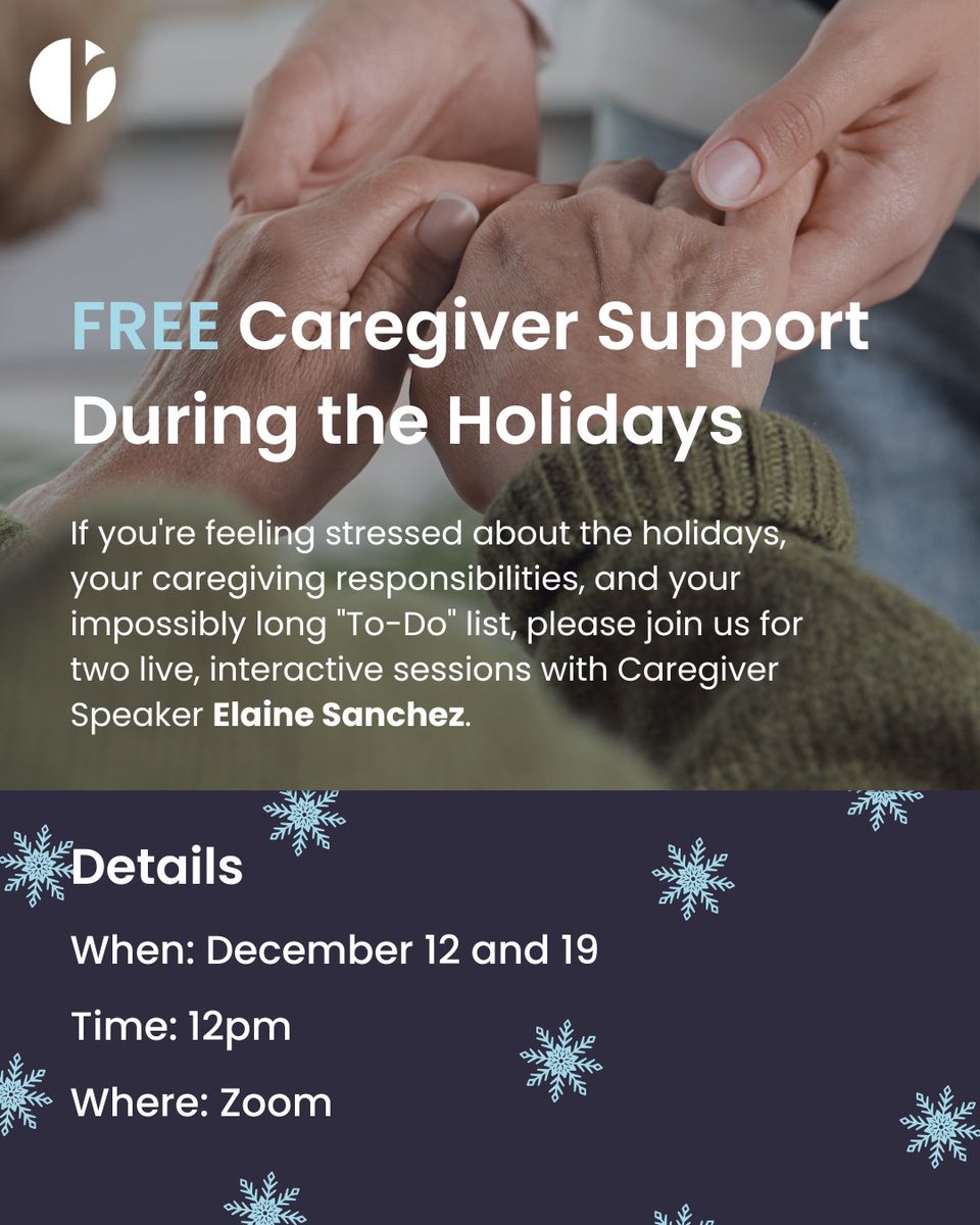 ReconnectHS's tweet image. Join us for the 2 FREE Caregiver Support During the Holidays sessions! You will laugh out loud, connect with other caregivers, and come away with some new insights and strategies that will help you. Use this link to join: uso2web.zoom.us/j/8630901s122