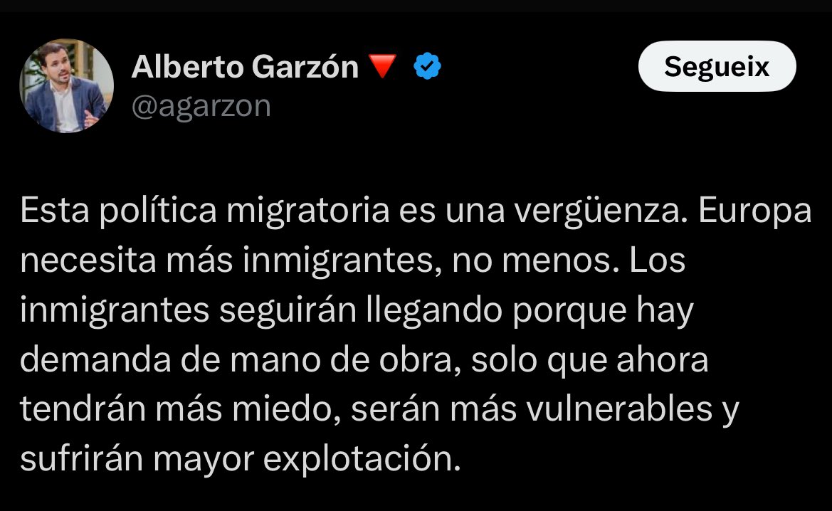 Friendly reminder que l’argumentari de “migrant = mà d’obra” és una merda dretana i capitalista. Meresquem una esquerra que pague la pena. Una esquerra rupturista i no (a) esta marca blanca.
