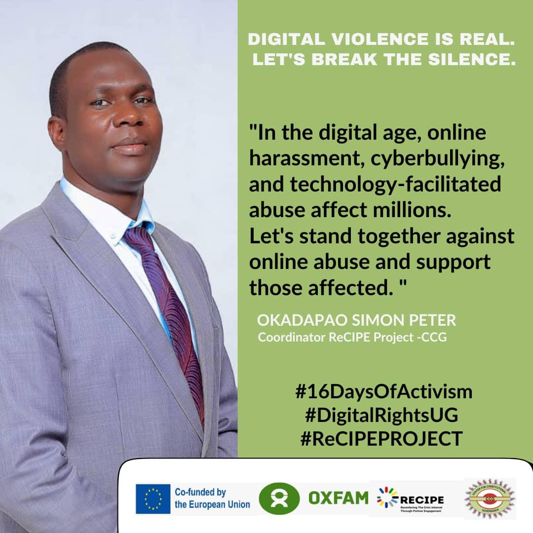 ccgea1's tweet photo. Break the silence about online violence. Technology-facilitated abuse affects millions. Let us stand against online abuse & support those affected. #DigitalRightsUG
#16DaysOfActivism
#ReCIPEProject @okadapausimon @OxfaminUganda @SarahBireete @EUinUG @HerInternet #16Days https://t.co/6YXx2LvJ4I