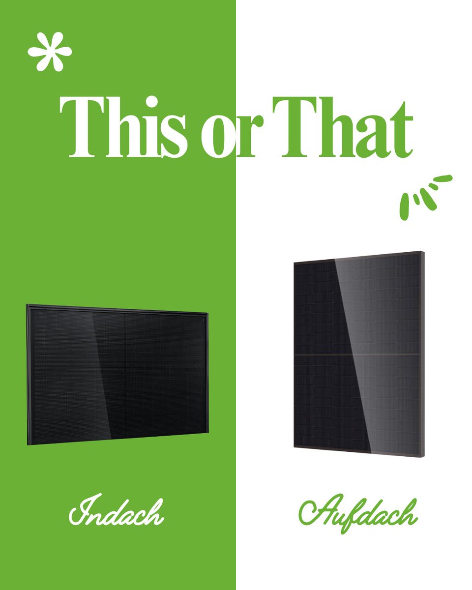 AxSunSolar's tweet image. 😊 Aufdach-Solaranlage

Der Klassiker für nahezu jedes Hausdach!

😮 Indach-Solarsystem (z. B. Solrif®)

Die elegante Lösung – Solarmodule als Dacheindeckung.

🌞 Was passt besser zu dir?

Find's raus und schreib uns, wir beraten dich gerne!
