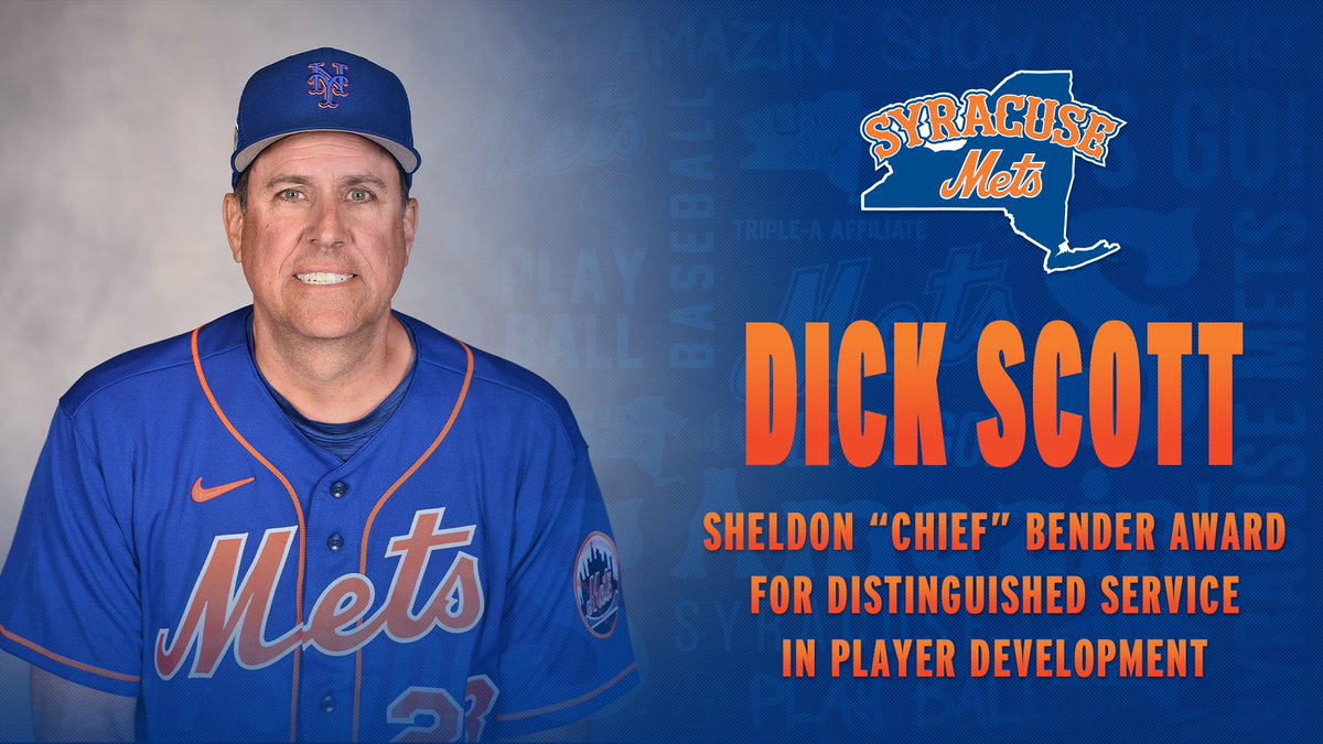 Minor League Baseball has announced Syracuse Mets Manager Dick Scott as the recipient of the 2025 Sheldon “Chief” Bender Award, recognizing his distinguished service and exceptional impact on player development.

🙌 Congratulations to Dick Scott on this well-deserved honor! The