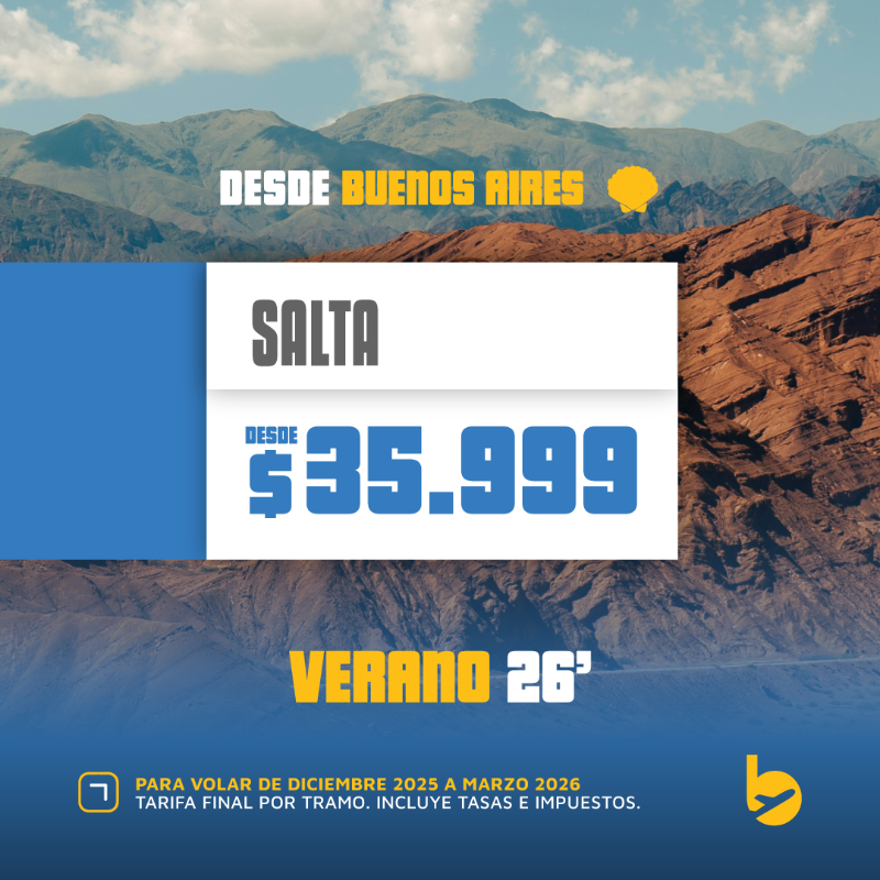 flybondioficial's tweet photo. Desde Buenos Aires a Salta ✈️

Vuelos desde $35.999

Viví el norte este verano