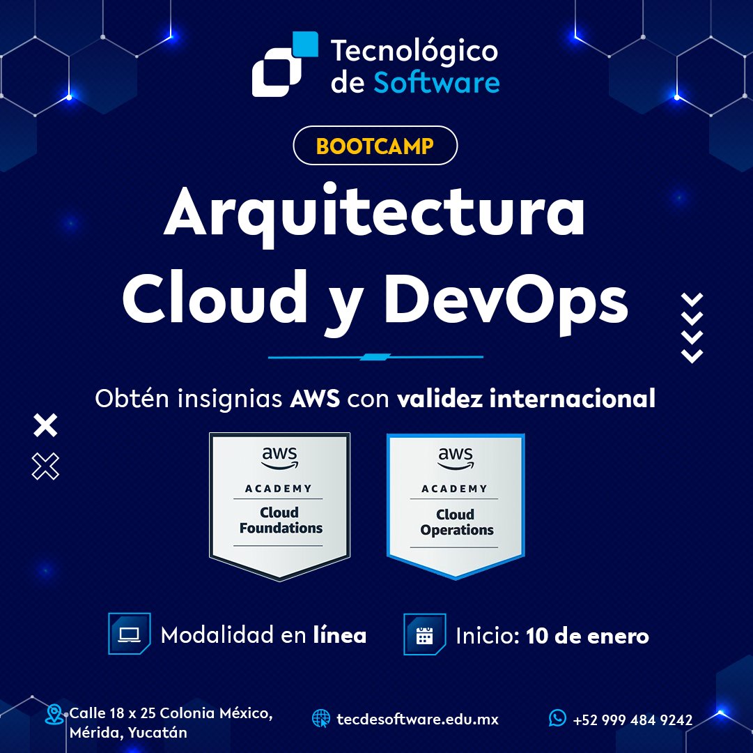 Conviértete en el Arquitecto Cloud y DevOps que las empresas buscan

Con este 𝗕𝗼𝗼𝘁𝗰𝗮𝗺𝗽 te prepararás para obtener 𝗰𝗲𝗿𝘁𝗶𝗳𝗶𝗰𝗮𝗰𝗶𝗼𝗻𝗲𝘀 𝗔𝗪𝗦 𝗱𝗲 𝗮𝗹𝘁𝗼 𝘃𝗮𝗹𝗼𝗿 que validarán tu expertise a nivel mundial.​

tecdesoftware.edu.mx/bootcamp-para-…