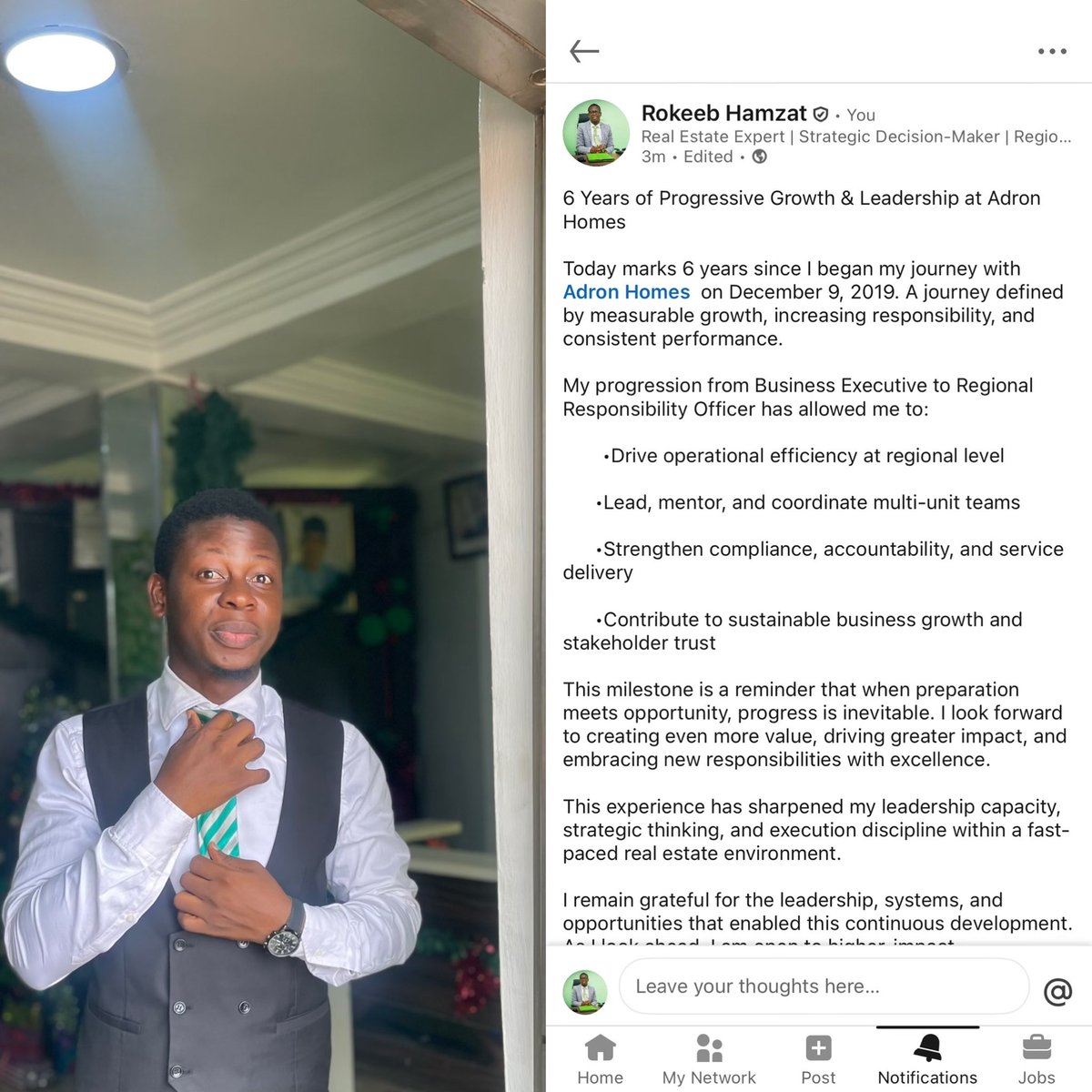 RokeebHamzat's tweet image. 6 years at Adron Homes today.
From Business Executive to Regional Responsibility Officer grateful for the growth, leadership lessons, and increasing responsibility since Dec 9, 2019. Onward to greater impact. 

#WorkAnniversary #CareerGrowth #Leadership #Grateful