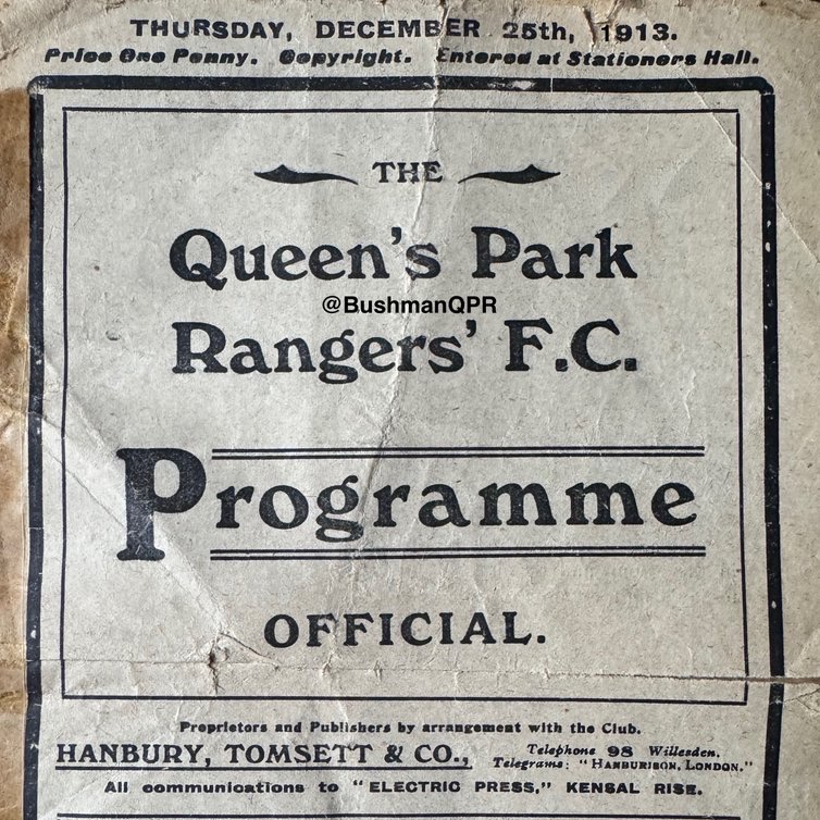 BushmanQPR's tweet photo. 1913: When They Played on #Christmas Day #QPR 1-1 @NorwichCityFC Jimmy Birch scored for @QPR in front of 15,000 at Park Royal. #QPRhistory https://t.co/9vVQdxDyjS