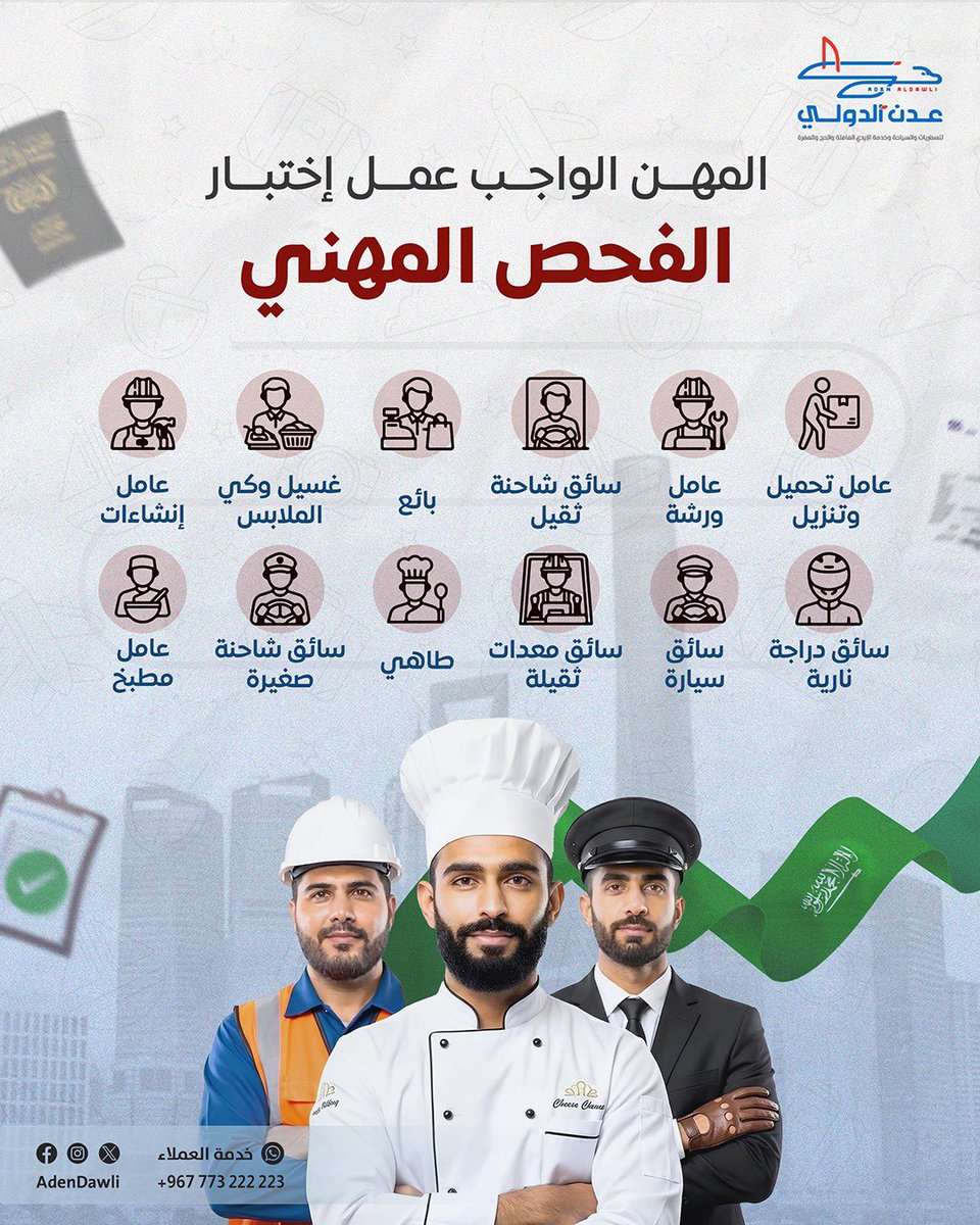adendawli's tweet photo. عملائنا الكرام 
المهن المطلوب عمل الفحص المهني قبل تقديم المعامله كما هو موضح
تمنياتنا للجميع التوفيق والنجاح

#عدن_الدولي_للسفريات https://t.co/YlOHEfdXvR