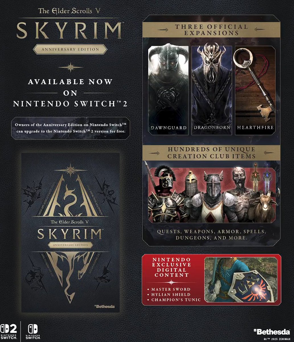 PastorXbox's tweet photo. The Elder Scrolls V: Skyrim Anniversary Edition Acaba De Ser Lançado Para Nintendo Switch 2

Esse é o motivo que faltava pra comprar um Switch 2? 
#Nintendo 
#NintendoSwitch2