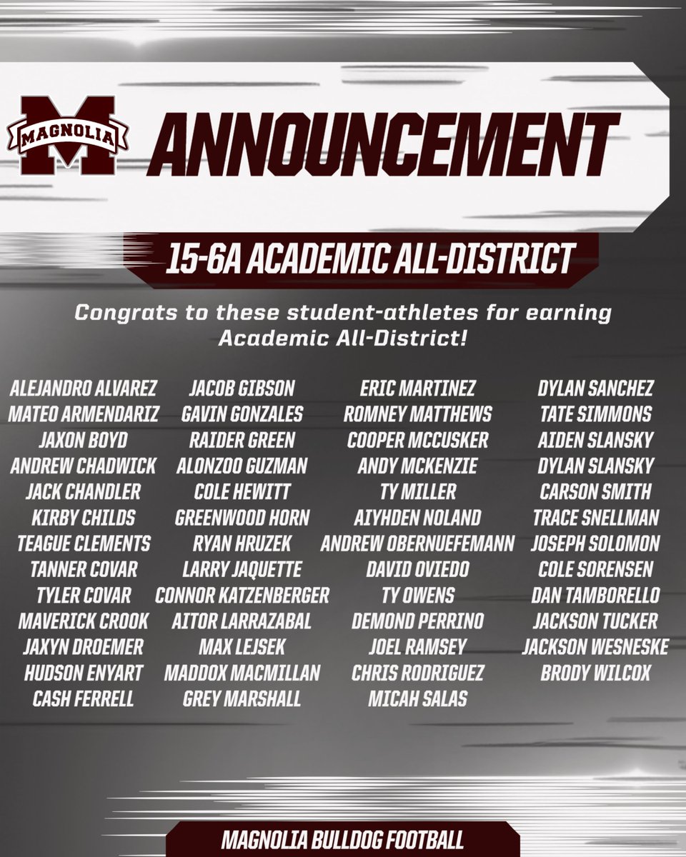 DogFootball's tweet image. Very proud of these kids for earning these honor's.  They are the definition of STUDENT-Athlete!  17 Academic All States and 51 Academic All Districts!!!  Go Dogs!!!  @MagISDAthletics @MagnoliaHighTX