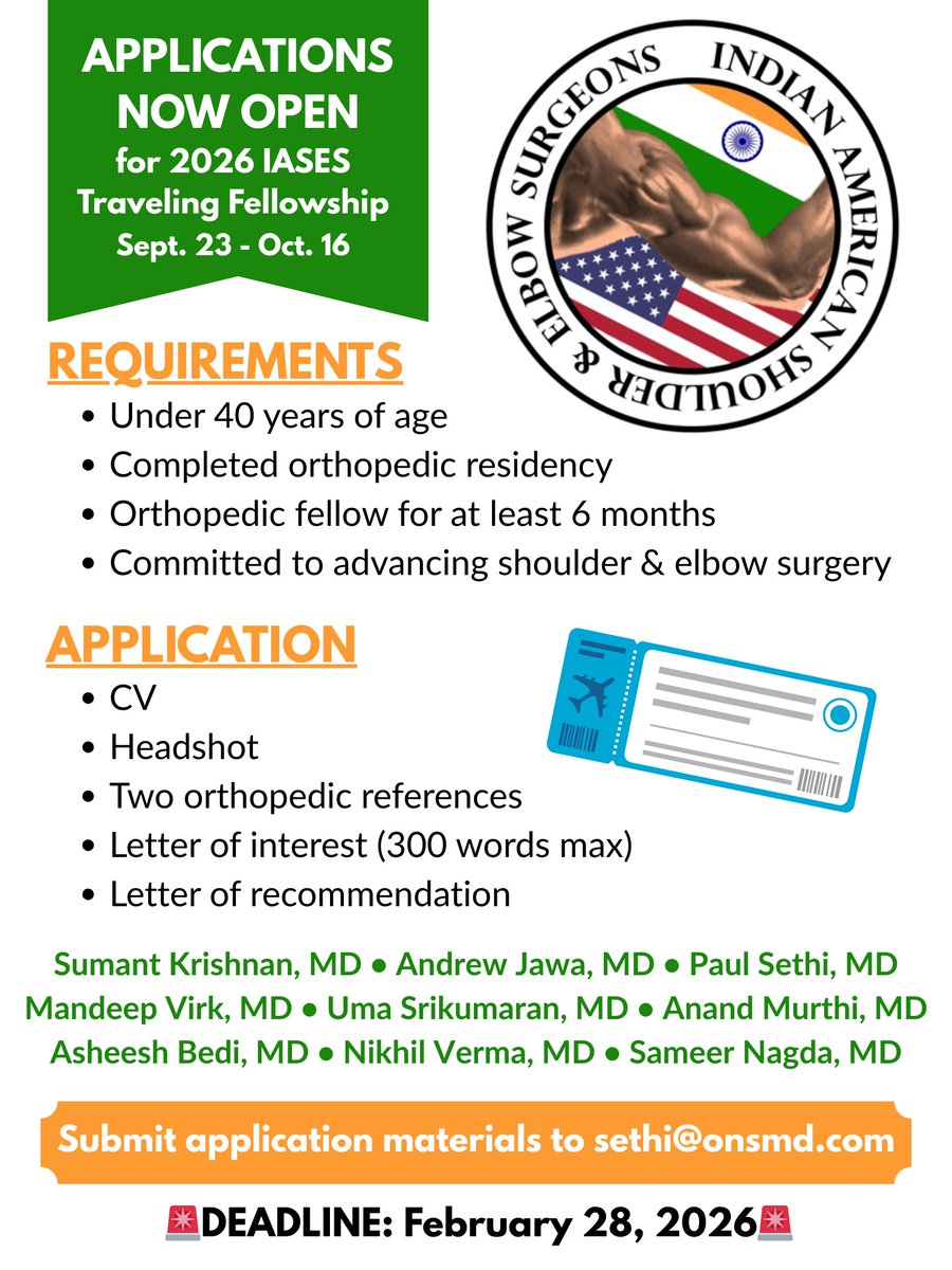 IASESBoard's tweet photo. Apply now to our 2026 IASES Traveling Fellowship!!
Submit all application materials to sethi@onsmd.com

🚨 Deadline: February 28th, 2026 🚨 https://t.co/8102AeDiWM