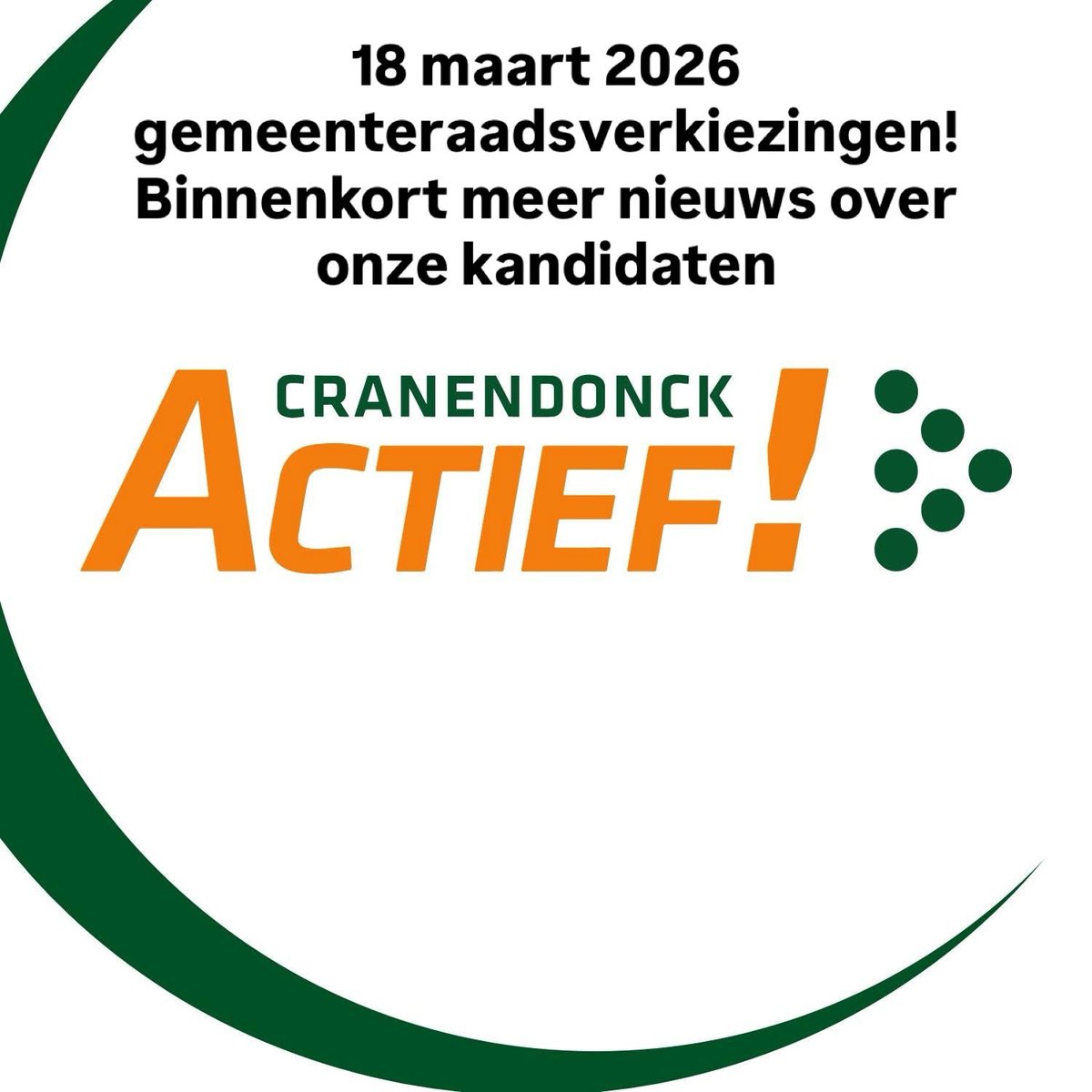 CActief's tweet photo. De gemeenteraadsverkiezingen komen eraan! Binnenkort meer nieuws over onze kandidaten. Een mooie groep mensen die zich inzetten voor een beter Cranendonck. En ons ondersteunen om de goede dingen te doen. Meedoen? Laat het weten! https://t.co/JdWDM3giMx