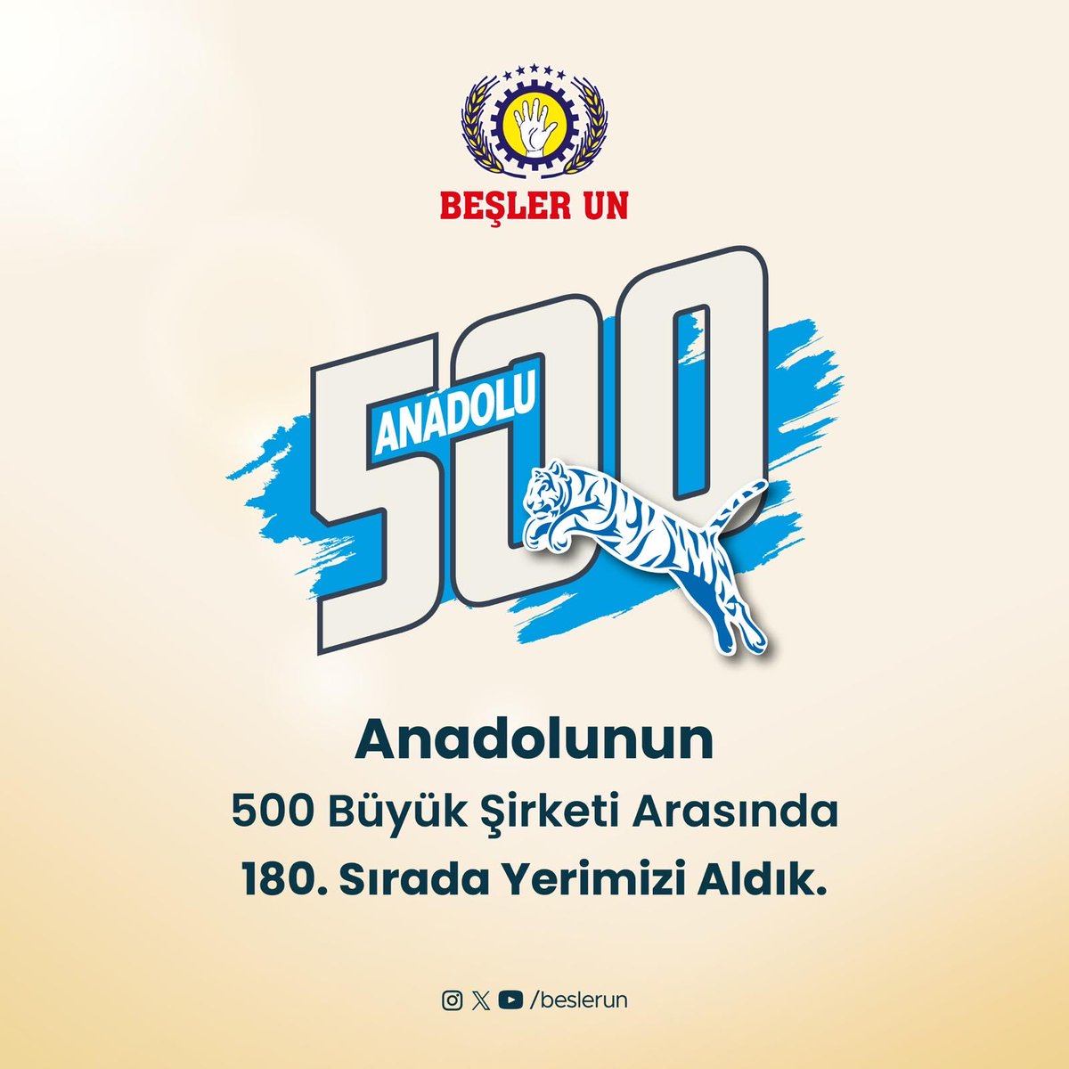 As Beşler Mill, we managed to rank 180th in the list prepared with the 2024 data of the “500 Largest Companies of Anatolia” research conducted by The Economist with the contributions of the Turkish Economy Bank (TEB).

 #beslergroup #beslerun #anadolu500 #teb #economist