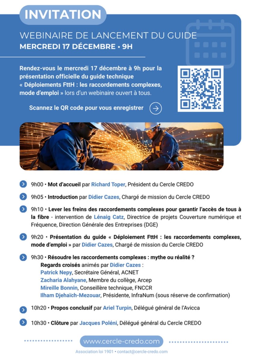 Les raccordements complexes dans le cadre du déploiement du FttH vous  intéressent ? Le 17 déc. nous présenterons le guide technique issu des échanges d'une  quarantaine d'experts. 🖱️Inscrivez-vous cercle-credo.com/webinaire-lanc…