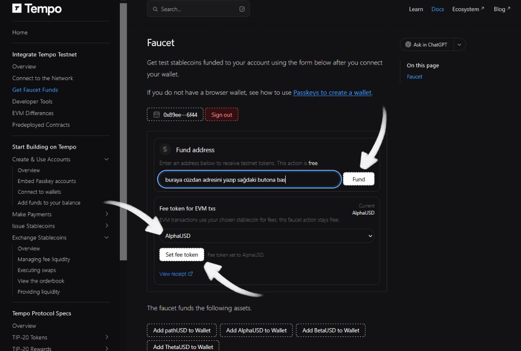 Herkese Selamlar 👋

Tempo ( <a href="/tempo/">Tempo</a> ) Testnet'i Duyurdu 👀

📙Ağ Bilgileri : 

Ağ Adı : Tempo Testnet (Andantino)
Currency :  USD
Chain ID : 42429
RPC :  rpc.testnet.tempo.xyz
Explorer explore.tempo.xyz

🔗 Ağ Bilgileri ( Siteden ) : docs.tempo.xyz/quickstart/con…

🔗Faucet :