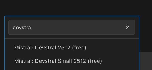 Kilo Devstral model menu