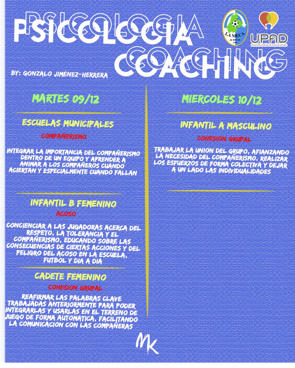 🧠 Os dejamos el planning de psicología deportiva con las dinámicas de esta semana 🧠 #vamosmeca
