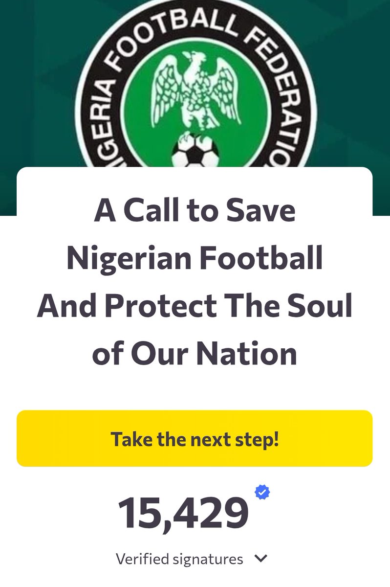 AJSilverCFC's tweet image. BREAKING : The Petition To Change The Electoral Process For a new President at The Nigerian Football Federation and give More persons a chance to vote has now surpassed 15,000 Votes.

Nigeria is known To Have The Most Corrupt Football association and Its People Have Had ENOUGH.