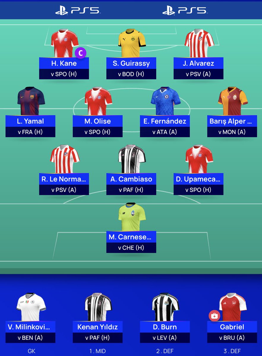 FPLGabriel's tweet image. #UCLFantasy MD6🔒

⬅️ Dumfries, Saka, Rashford
➡️ Cambiaso, Yildiz, Guirassy (-4)

Rank: 850