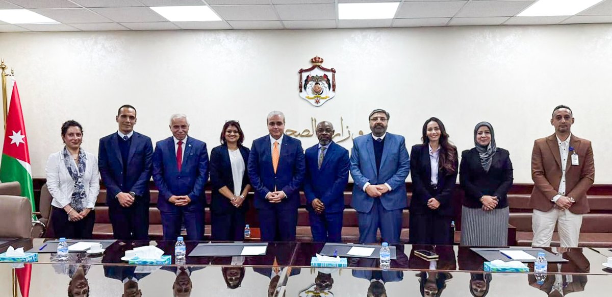 Today, H.E. Minister of Health, Dr. Ibrahim Bdour, hosted Fathima Nusrath Ghazzali, CoM of #IOMJordan, and the <a href="/GlobalFund/">The Global Fund</a> team, led by Dr. Emmanuel Olatunji, to discuss extending TB, HIV, and malaria services and national capacities under the Middle East Response Grant.