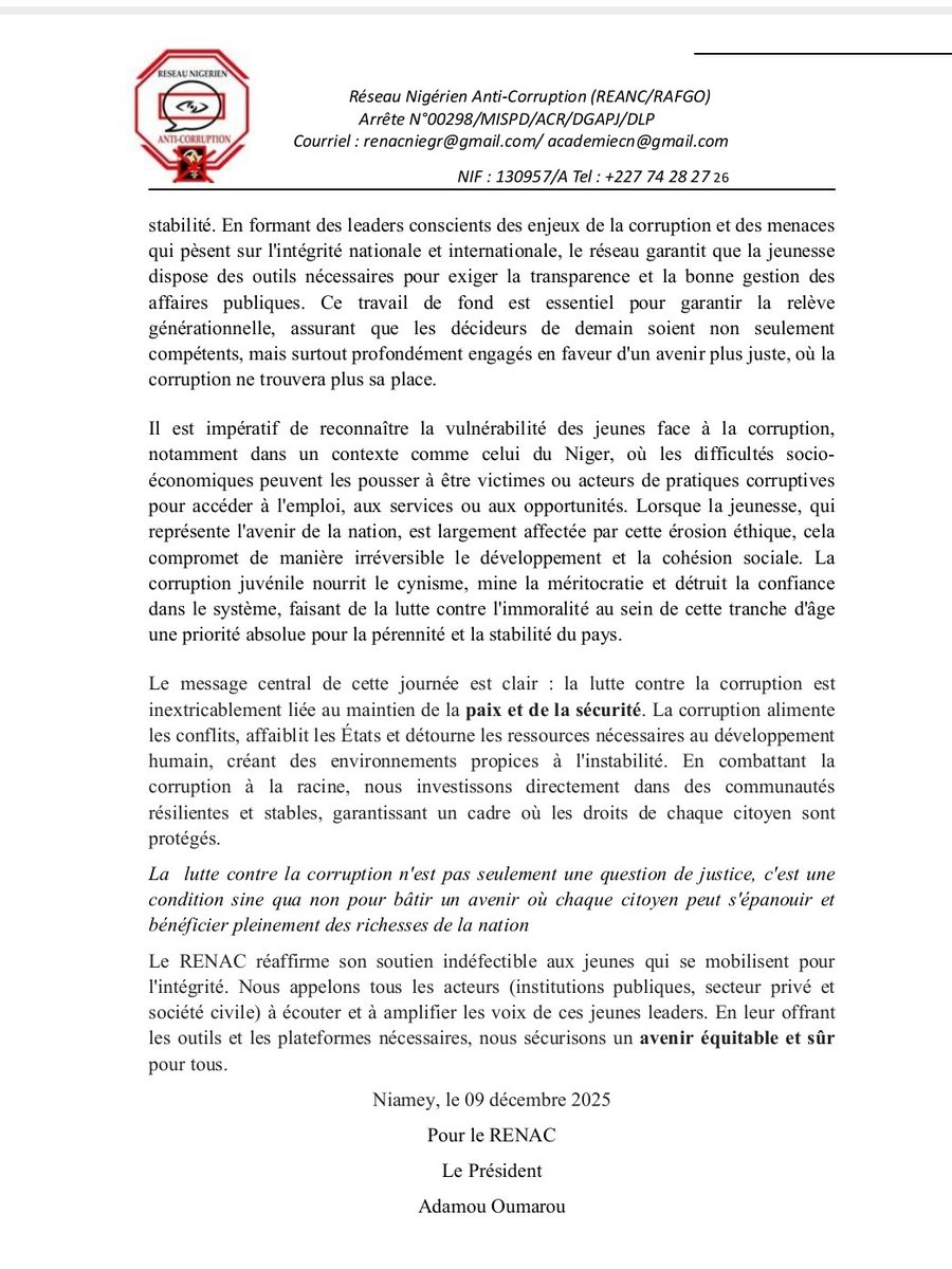 Réseau Nigérien Anti-Corruption tweet media