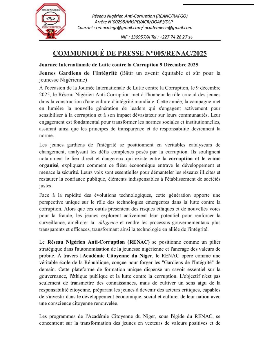 Réseau Nigérien Anti-Corruption tweet media