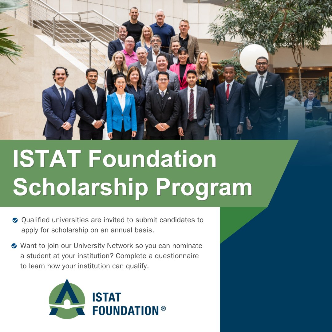 Nominations are now open for the 2026 ISTAT Foundation Scholarship Program. For institutions not currently participating in the ISTAT Foundation University Network, you are encouraged to join! Simply complete the brief qualification questionnaire: bit.ly/3WyPHpP